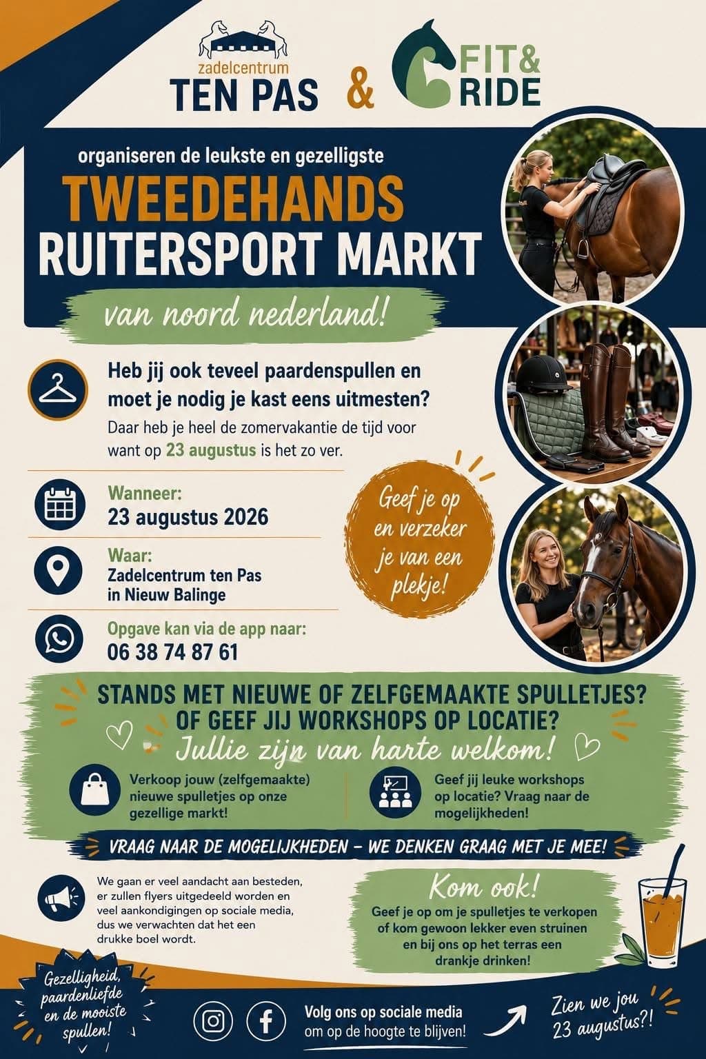 Banner van de tweedehands ruitersportmarkt Drenthe